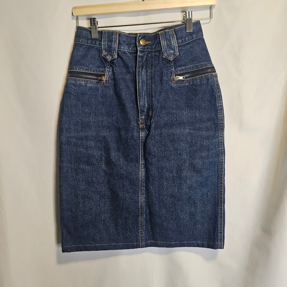 Vintage Agent Boot High Waisted Denim Pencil Skirt Dark Wash Western No Size DES